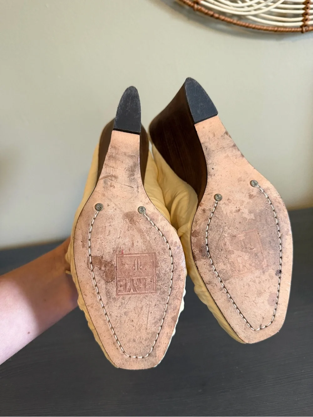 Frye Women’s Gwynn Leather Cream Lace-Up Wedge Mules